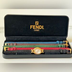 Vintage Fendi 18K Gold Plated Watch and Straps Set